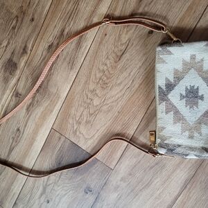 Geometric Patterned Tan Crossbody Bag